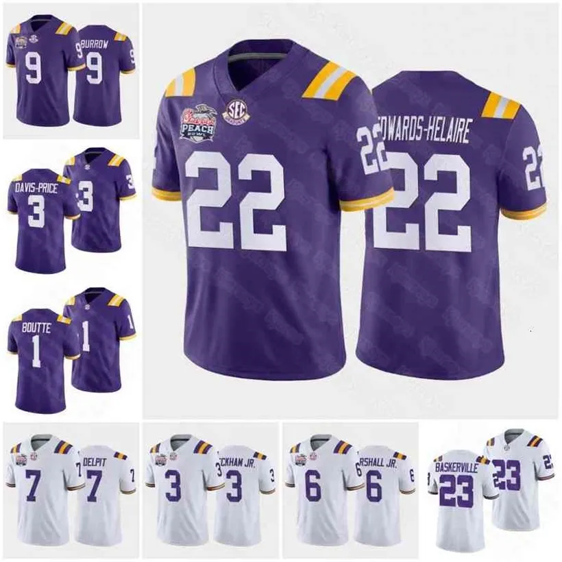 Ceo9 Joe Burrow Tigers Camiseta de fútbol americano universitario Clyde Edwards Helaire Grant Delpit Justin Jefferson Odell Beckham Terrace Marshall Jr. Kayshon