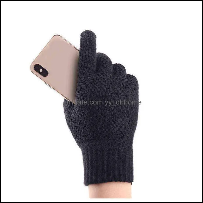 textile non-slip touch screen thicken warm solid color knitted gloves stretch glove imitation wool full finger outdoor skiing cycling