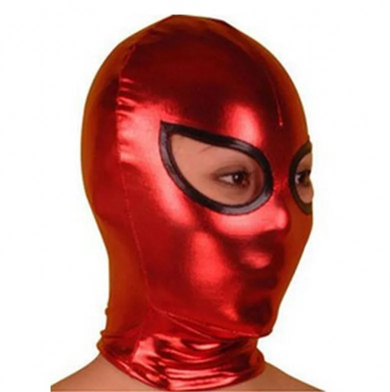 Accesorios de vestuario Super Hero Cosplay brillante mtealllic spandex negro zentai capucha máscara abierto ojos