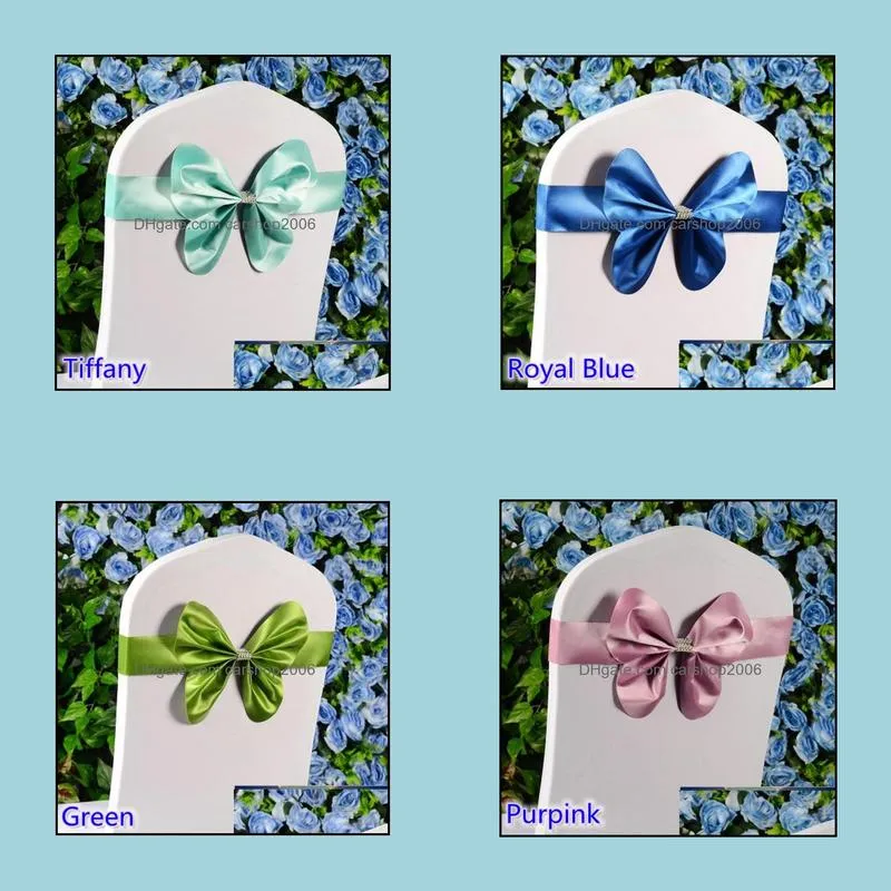 Green Colour Chair Sash Wedding Mini Style Butterfly Bow Tie Band Stretch Bow Tie Ribbon For Chair Covers On Sale