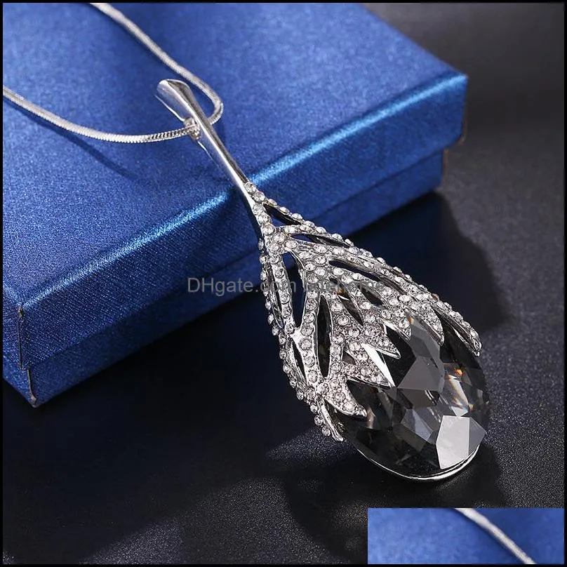 Water Drop Pendant Long Necklace for Women Fashion Crystal Statement Necklaces