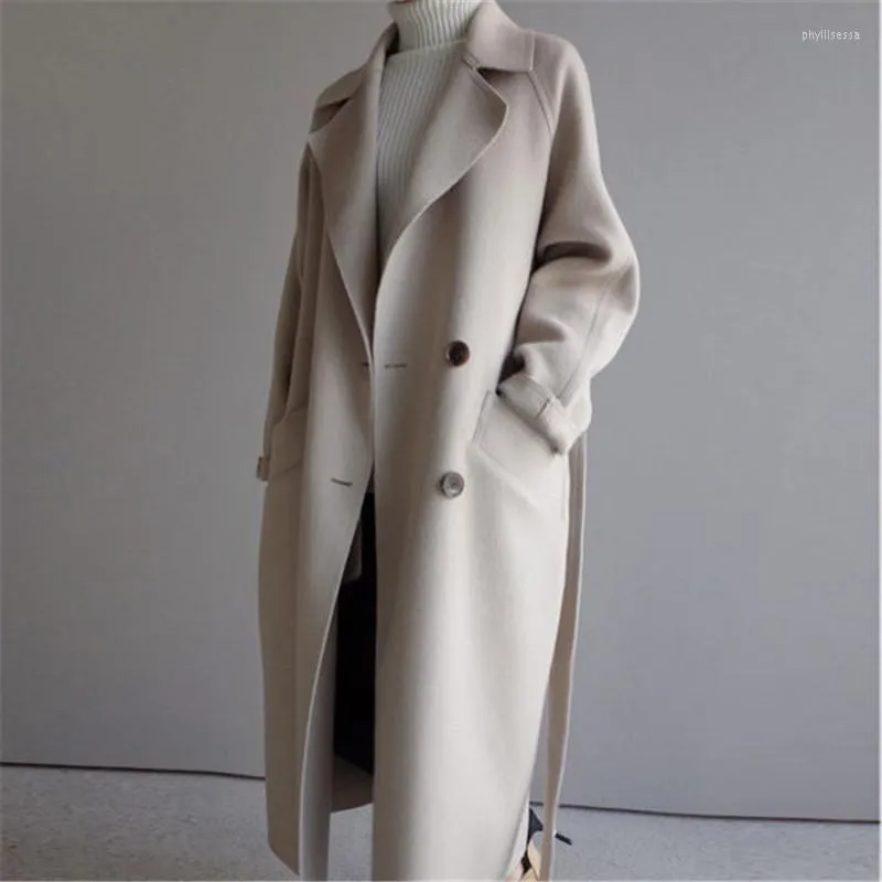 Misto lana da donna Cappotto casual in lana cashmere double face Giacche autunno / inverno 2022 Cappotti eleganti di media lunghezza M679 Phyl22