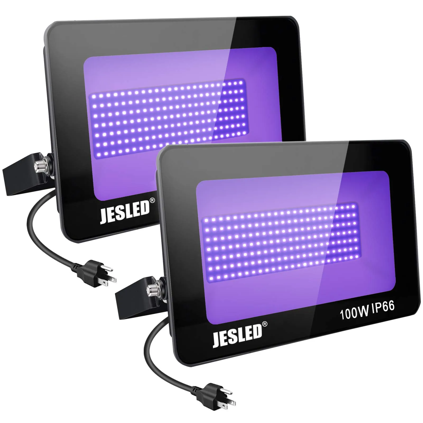 JESLED 100W LED Blacks FloodLight 2 Pack Blacklights for Glow Flood Lights with Plug IP66 Waterproof Stage Lighting Aquarium Body Paint Black Posters Room Party