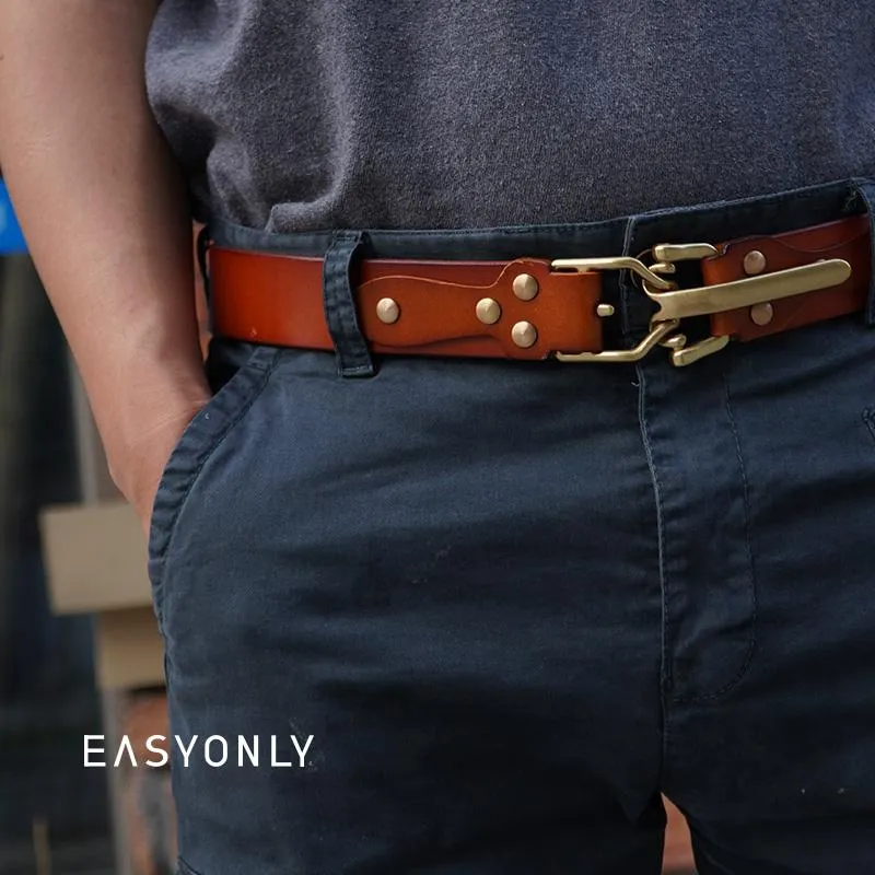 Bälten Color-2022 Firs Layer Cowhide Men's Belt med Copper Buckle Casual Fashion All-Match Pure Cowskinbelts
