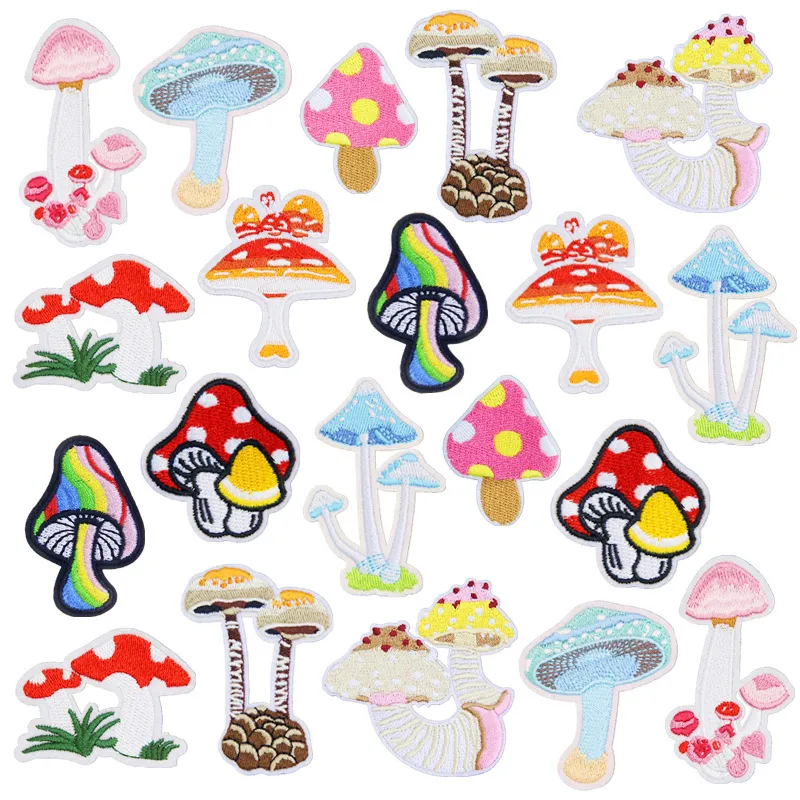 Sewing Notions Mushroom Applique Embroidered Patches On Kids Clothes DIY Iron On Patch For Clothing Shoes Bags Stickers Cartoon Badges