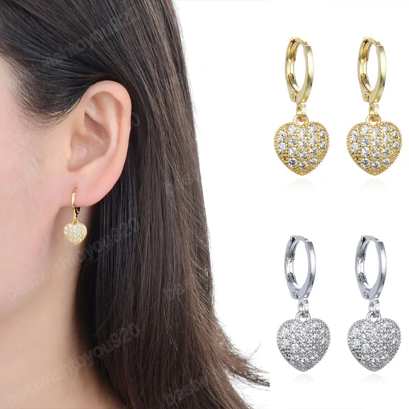 Fashion Cute Hoop Earrings Love Heart Pendant Zircon Luxury Dangle Earring for Women Girl Jewelry Trendy Ear Accessory