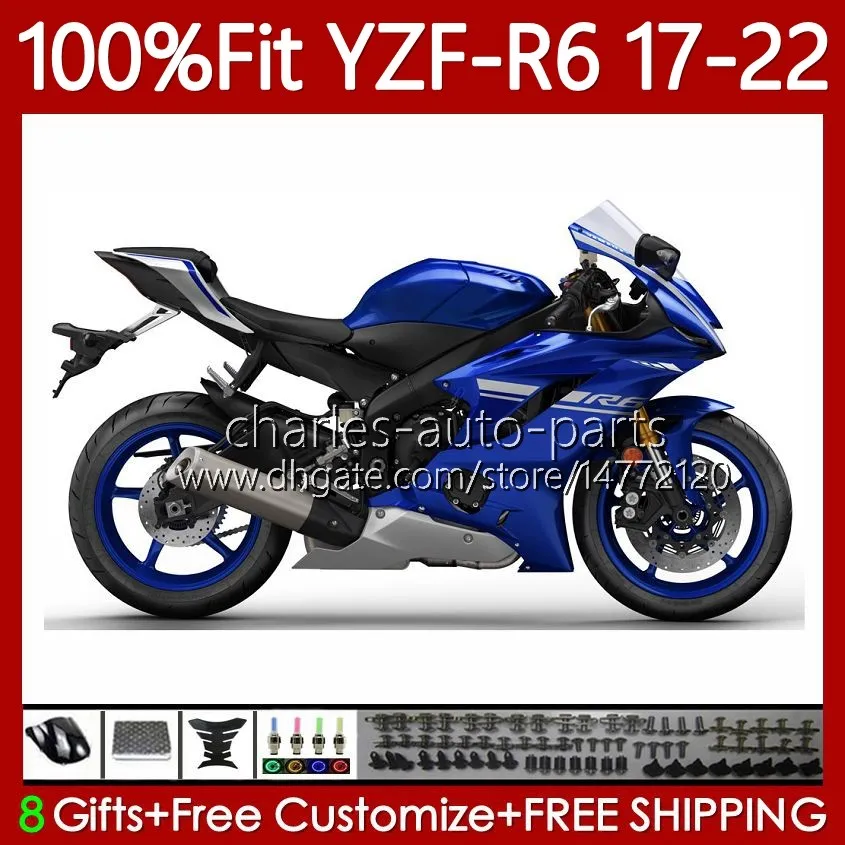 Injektionsformkropp för Yamaha YZF-R6 YZF600 YZF R6 R 6 600 CC 17-22 Bodywork 119No.0 YZFR6 17 18 19 20 21 22 YZF-600 2017 2018 2019 2020 2021 2022 OEM Fairing Glossy Blue