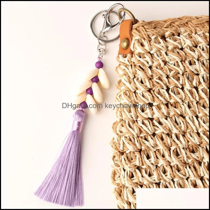 custom key rings 1pc boho style colorful keychain shandmade shell with long tassel alloy keyring for women girl bag accessories gift