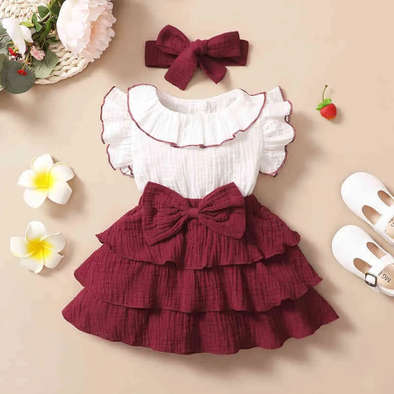 hibobi neonate vestono vestiti per bambina set 2 pezzi baby bowknot volant abiti carino senza maniche in cotone vestito da principessa neonato Y220510