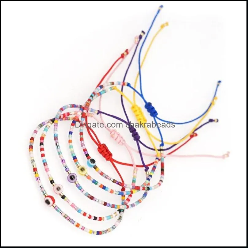 latest creative rainbow color miyuki bead evil eyes colorful cotton rope handmade braided bracelet for women