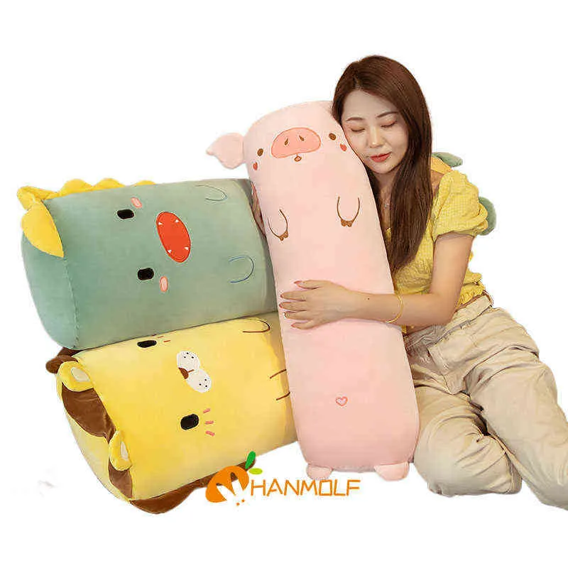 CM Squishy Hippo Lion Pig Dog Koala Dino Soft Plush Long Cylindrical Pillow Cartoon Animals Washable Shell Decor Hanmolf J220704