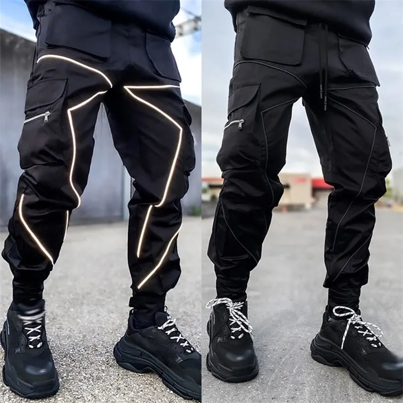 GODLIKEU pantalon Cargo décontracté pour hommes ample grande taille rayé multi-poches sport Fitness Hip Hop survêtement pantalon 220325