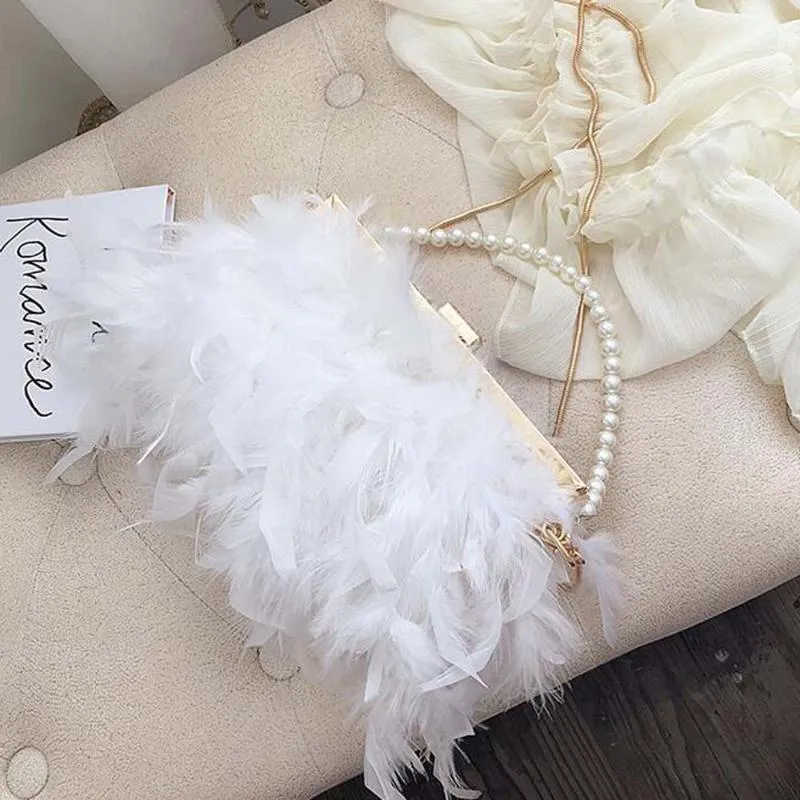 Evening Bags Luxury Real Ostrich Feather Handbag Party Clutches Women Fashion Handle Tassel Dinner Purse Ladies Bride Gift