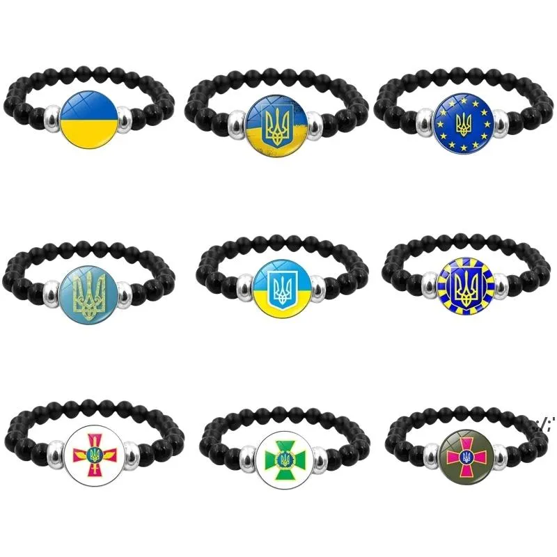 Nouvelle Arrivée Ukraine Bracelet Symbole Ukrainien Verre Cabochon Multicouche Bracelets En Cuir Haute Qualité Hommes Bracelets Party Favor JLA13046