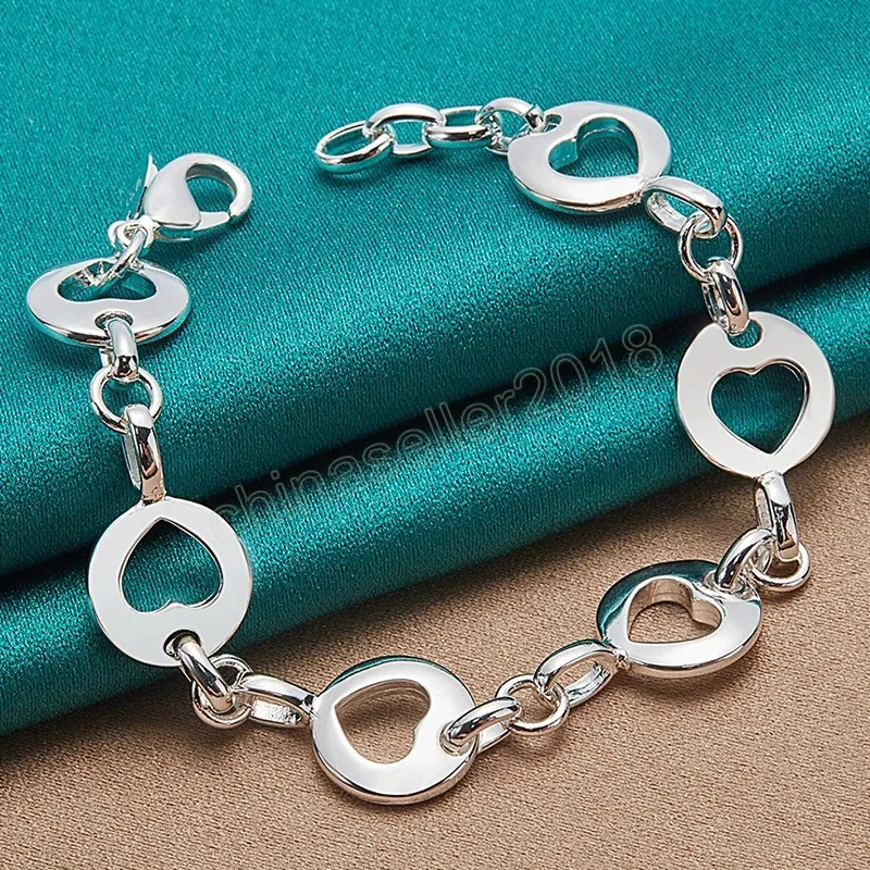 Bracciale a catena rotonda a sei cuori in argento sterling 925 per gioielli di moda da fidanzamento da donna