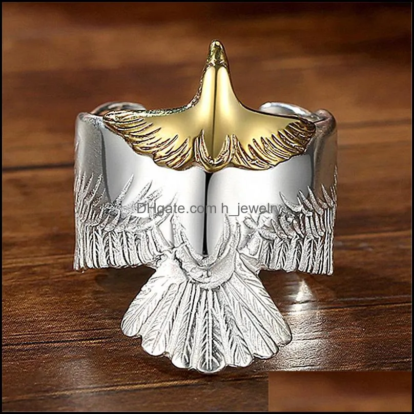 fashion exquisite creative retro  wing mens open ring hair ring domineering  rings open gold color separation  head hjewelry