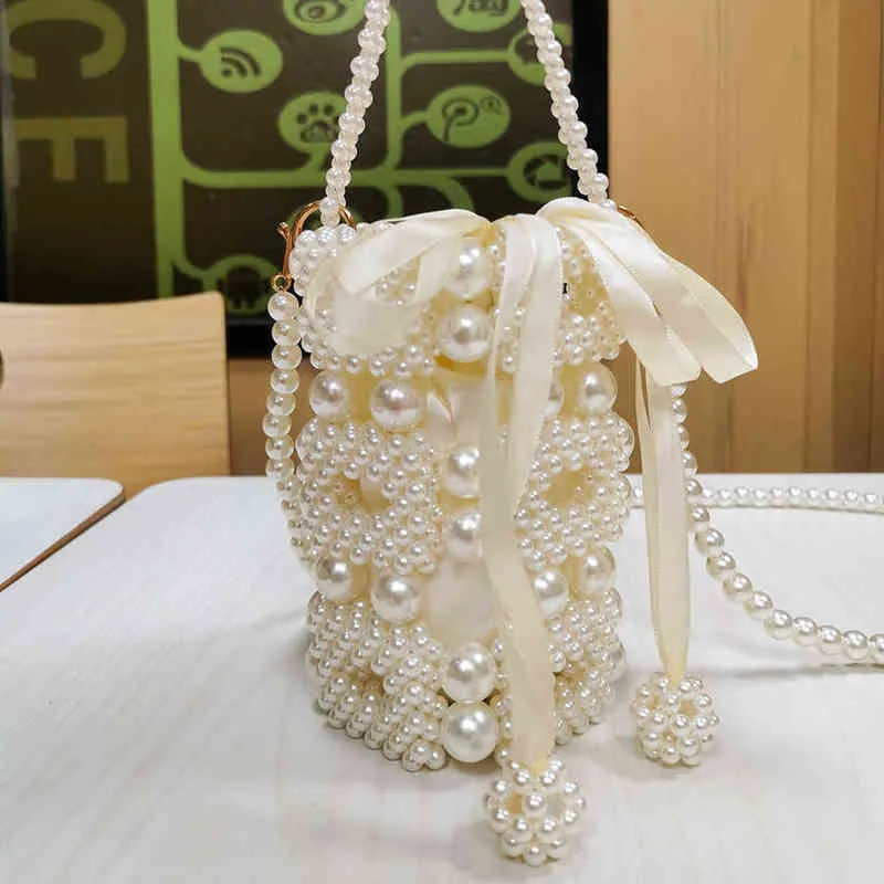 Borsa da sera Borsa di perle vuote per donna 2022 Nuova elegante pochette con pochette intrecciata a mano e borsa a tracolla piccola da donna 220622