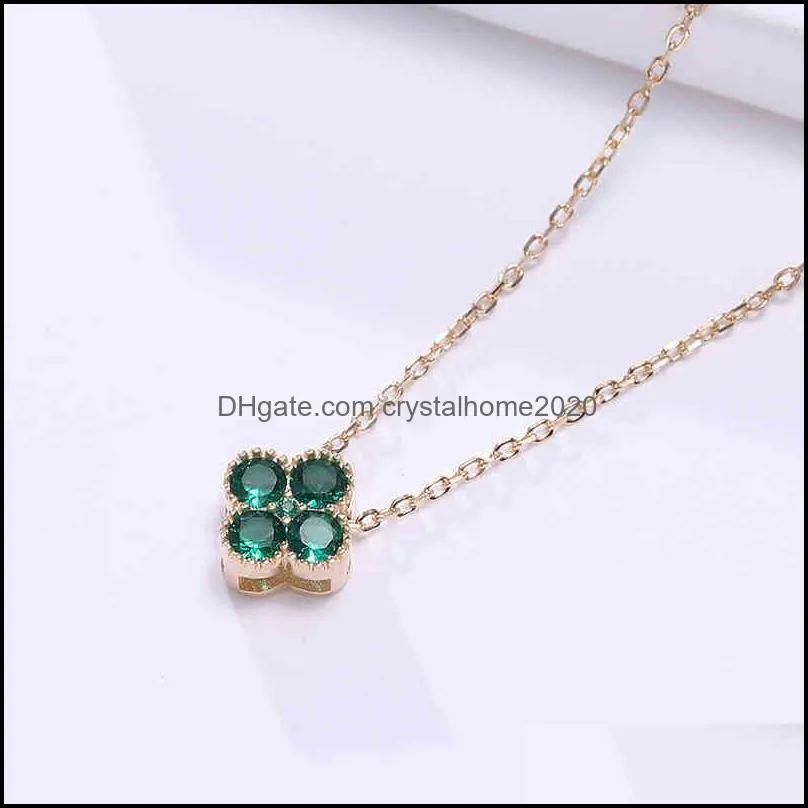 4 leav pendant 925 sterling sier birth ston color cz zirconia necklace for girls