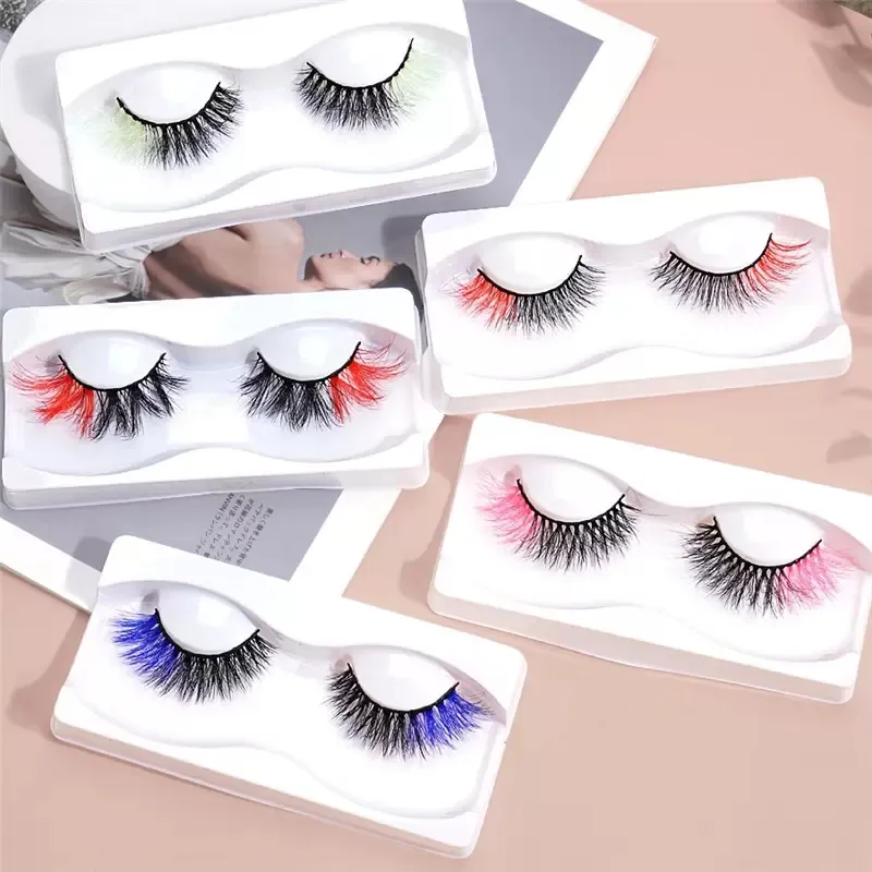 Make up tools eyelashes eyelash colored lashes wispy fluffy 3D mink lash natural long thick strip multicolored Self adhesive Multicolored Two-Toned