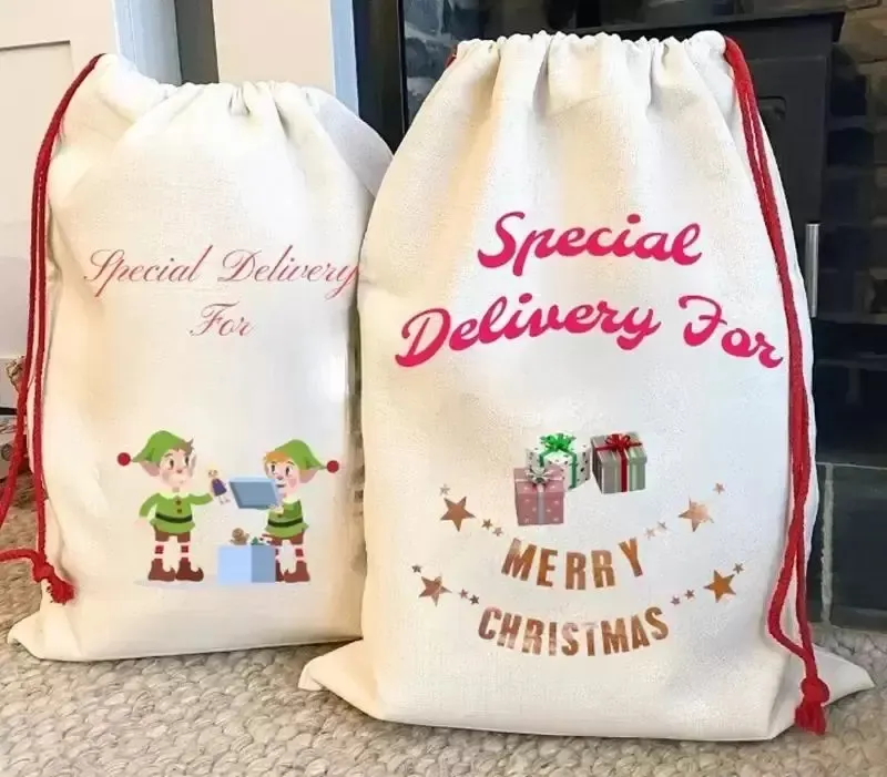 Sublimation Blanks Christmas Santa Sack Custom Plain Cotton Drawstring Gift Bags For Christmas Decorations Meilleure qualité