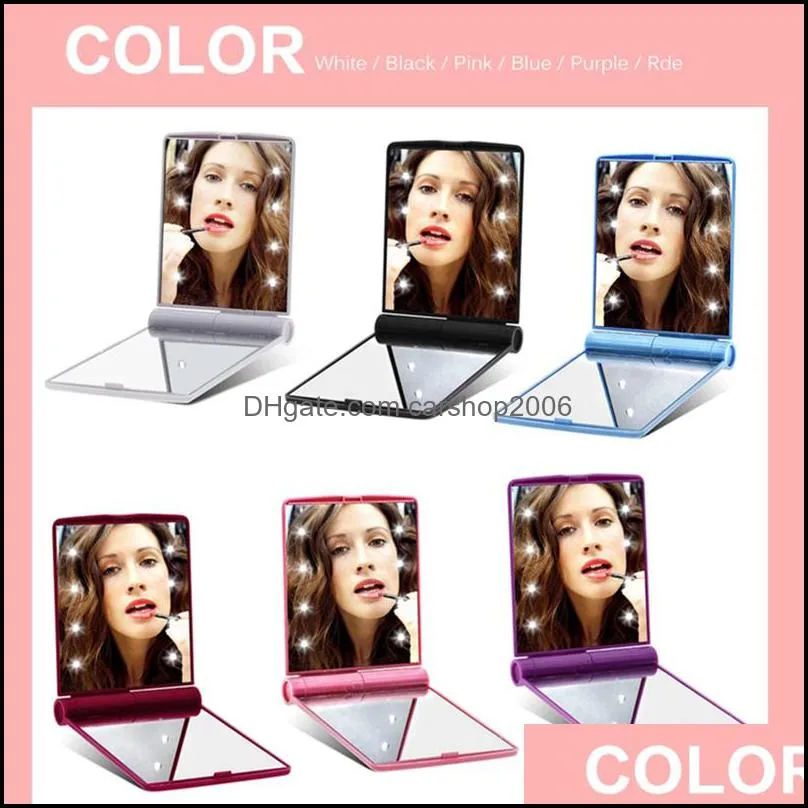 led makeup mirror cosmetic 8 leds folding portable square cosmetics pocket mirrors for women girl mini beauty makeup-tool wll466
