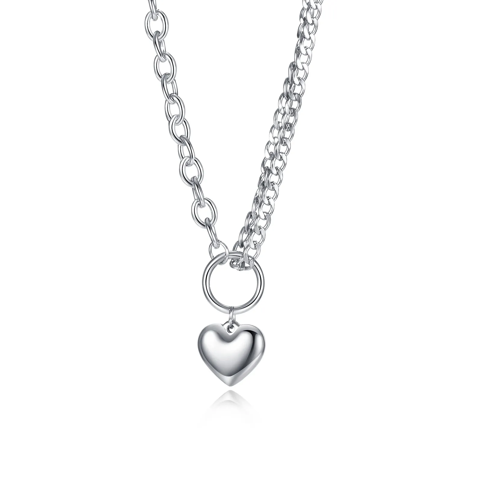 Silver Stainless Steel Multi-layer Heart Lover Charm Necklace Pendant Chain 18inch for Women Ladies Sweet Gifts