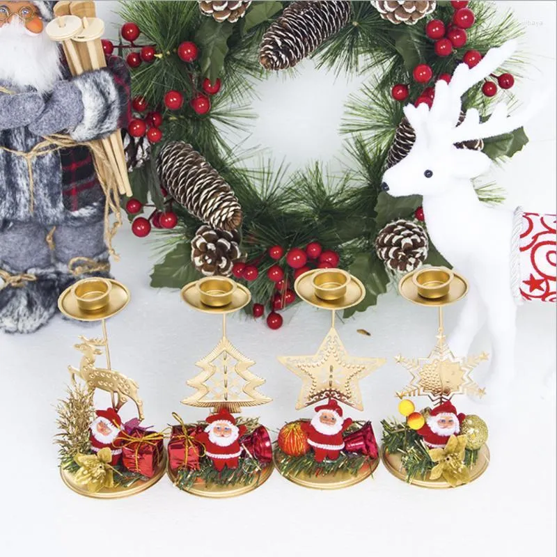 Christmas Decorations 1Pcs Metal Candlestick Merry Table Decor For Home Santa Claus Snowflake Star Xmas Craft GoldChristmas