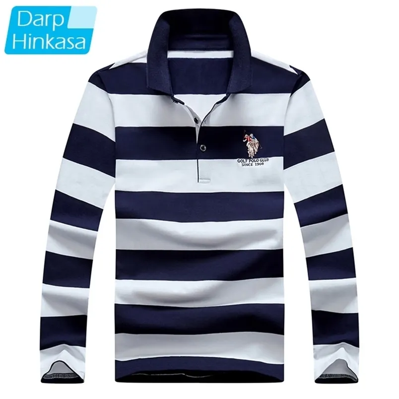 Men Stripe Polo Shirt Cotton Long Sleeve Shirt Spring Autumn Embroidery Warm Casual Fashion Polo Shirt Men 220402