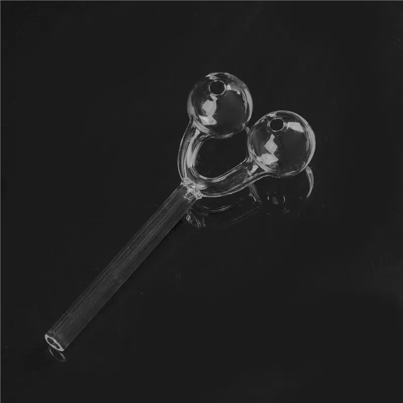 Clear Transperant Glass Smoking Pipes with Double Ball oil burners for Dry Herb Tabacco