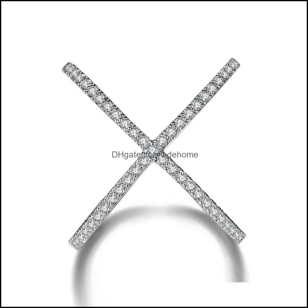 S925 Silver Rings X Crossing Finger Crystal Ring Female Fashion Micro Paved CZ Infinity Sign Women Jewelry