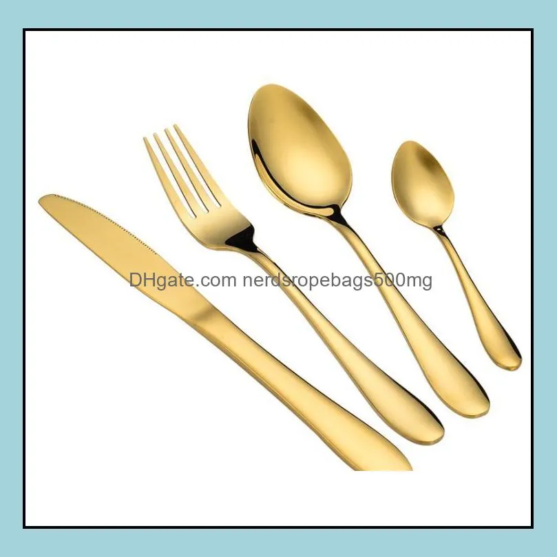 NEWStainless steel Gold Flatware Sets Spoon Fork Knife Tea Spoons Dinnerware Set Kitchen Bar Utensil 4 Style RRD12865