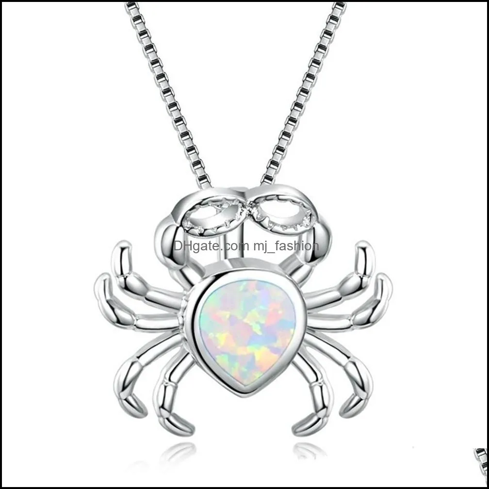 opal necklace for water drop shape imitation 925 sterling silver necklace filled cute crab pendant necklace