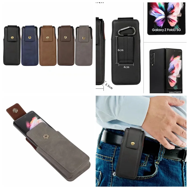 Holster Leather Cases For Samsung Galaxy Z Fold 3 Fold3 5G Folding Phone PU Leather Business 6.7inch Vertical Waist Hip Belt Brown Black Blue Gray Coffee Men Pouches