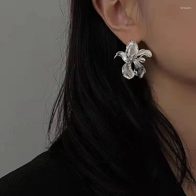 Stud Vintage Métal Grande Fleur Boucles D'oreilles Pour Femmes À La Mode Argent Couleur Déclaration Géométrique Mode Brincos Bijoux Boucle D'oreilleStud Farl22