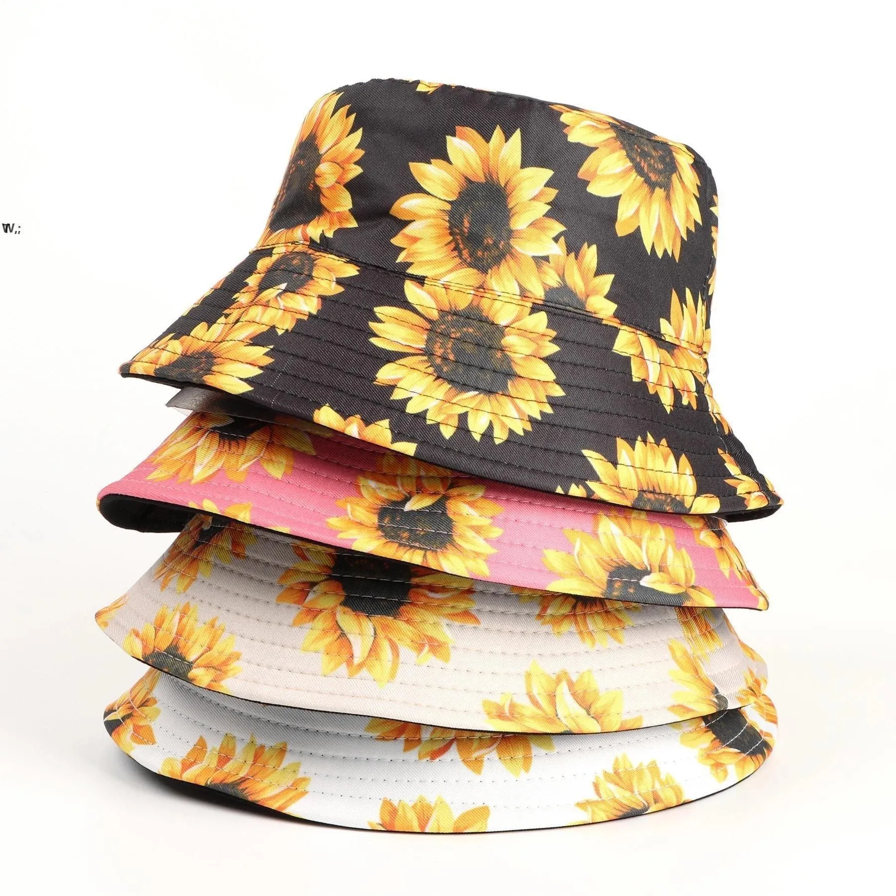 Four Seasons Women's Sunflower Print Bucket Hat Big Brim Fashion Simple Sun Hat Inventory GCE13842