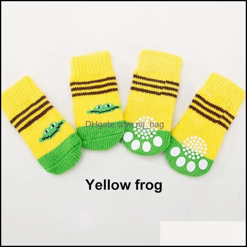 4pcs Dog Socks Cute Puppy Dog Knit Socks Warm Cartoon Anti Slip Skid Socks Pet Product Wear On Paw Protector Winter Warm