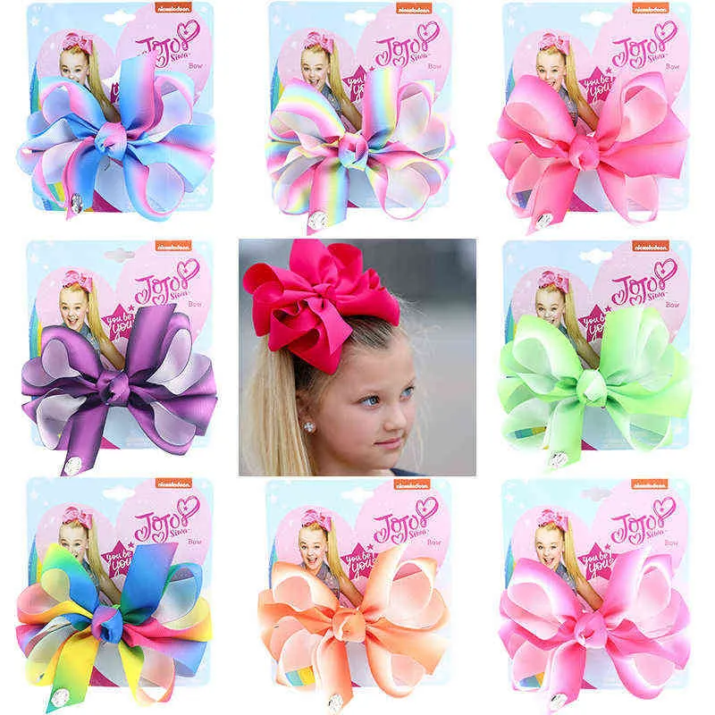 5" JoJo Siwa Schleifen Haarspange Kinder handgefertigt metallisch bedruckt Regenbogenband Knoten Jumbo Haarnadel Mode Haarschmuck für Mädchen AA220323