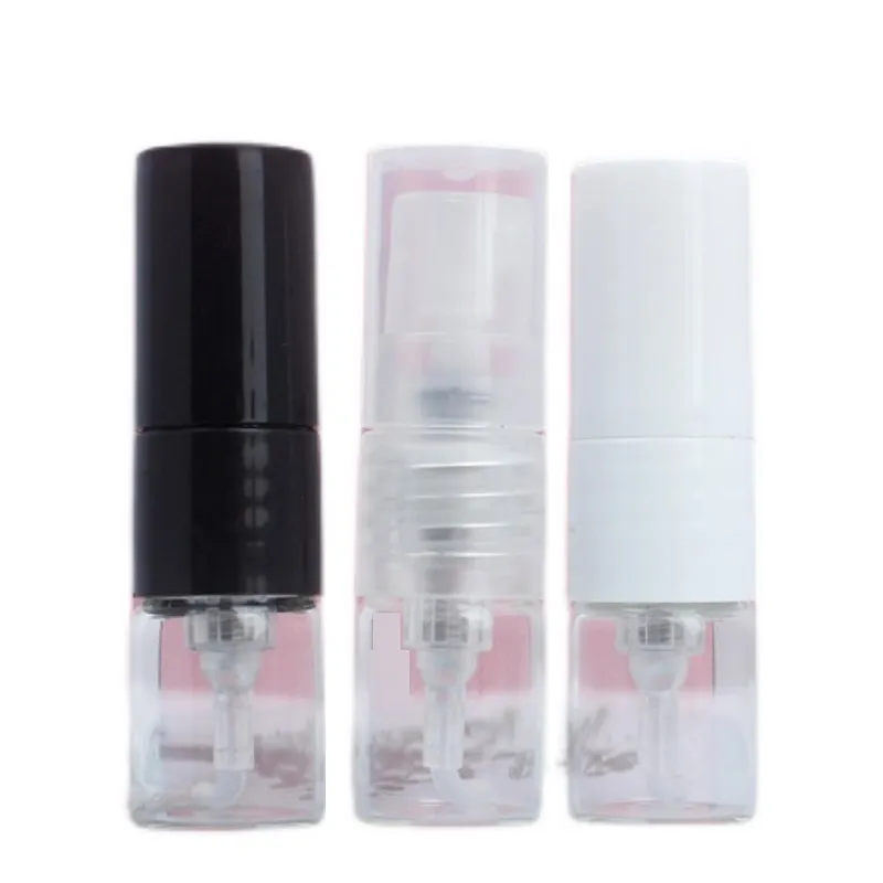 Parfum mini fles transparant glas klein monster helder wit zwart plastic spray deksel lege draagbare cosmetische verpakking verstuiver bijvulbare flesjes 1 ml