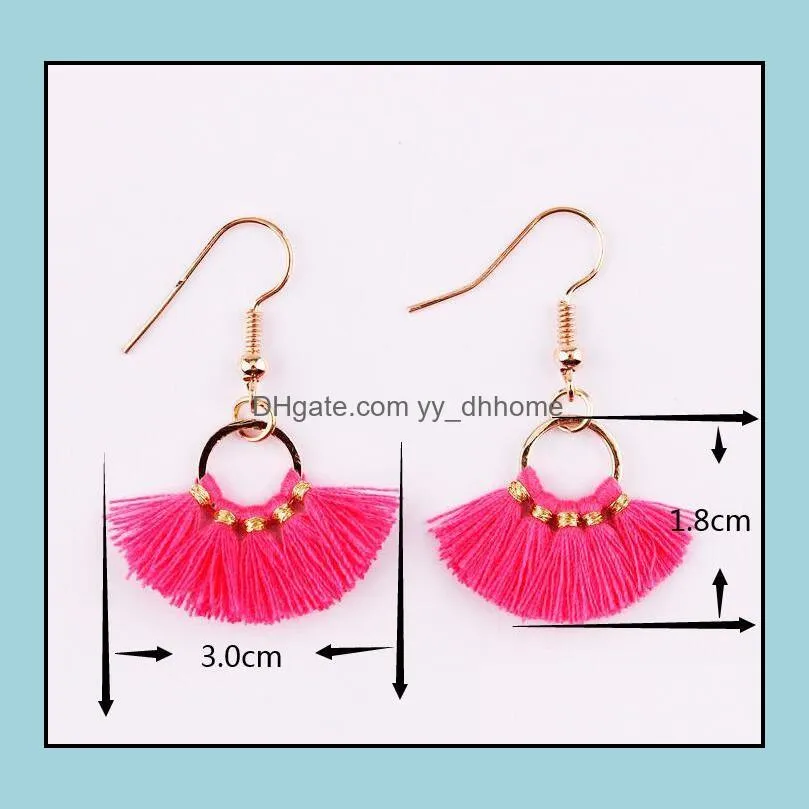 Trendy Mini Summer Bright Tassel Earrings for Women Gold Plated Circle Small Cotton Tassels Hook Earrings Jewelry Accessories