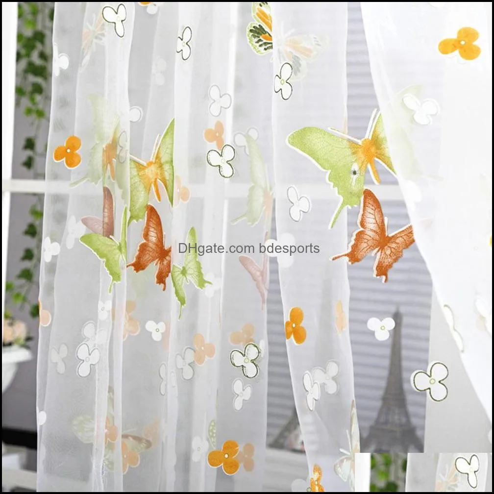 Butterfly Tulle Voile Window Curtains Door Room Balcony Sheer Panel Curtain Sheer Curtains