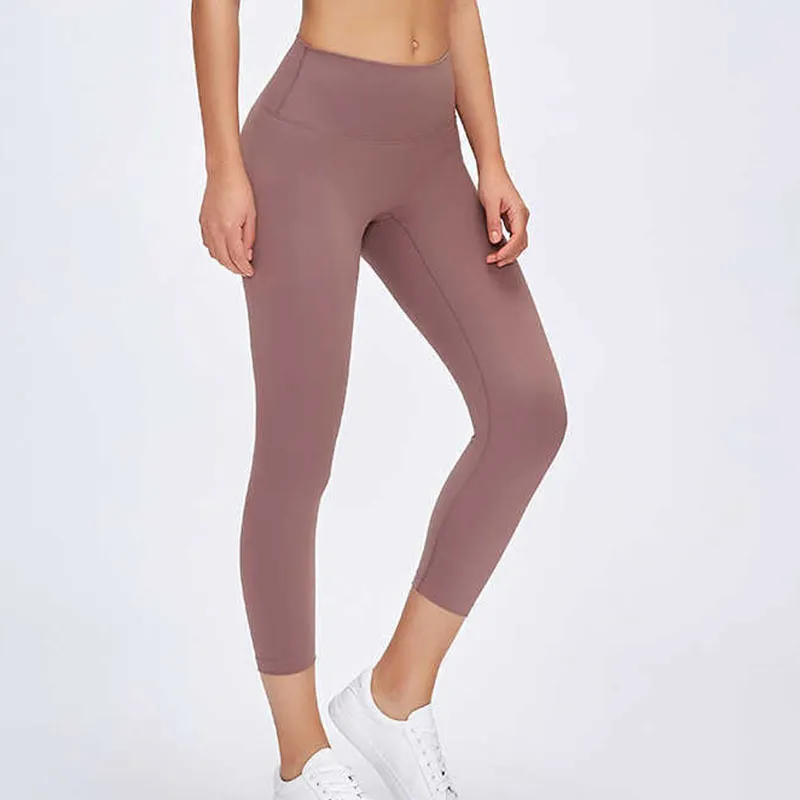 L-146 Yoga-Leggings mit hoher Taille für Damen, keine Naht vorne, nacktes Gefühl, Fitness, Sport, Caprihose, Fitnessstudio, Laufen, enge Jogginghose