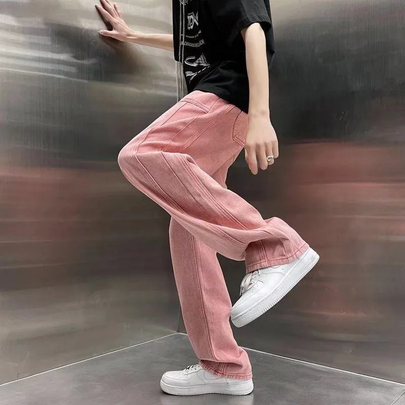 Summer Pink Baggy Jeans Mens Harajuku Casual Baggy Streetwear Hip