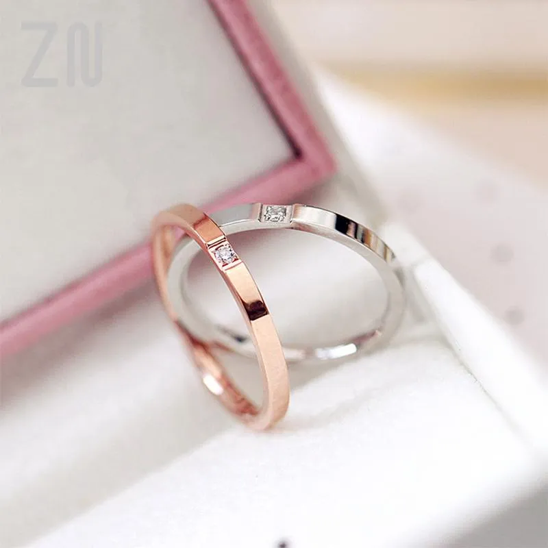 Anillos de boda de 2 mm anillo de acero de acero cúbico oro rosa pareja simple para mujeres u hombres joyería de regalo