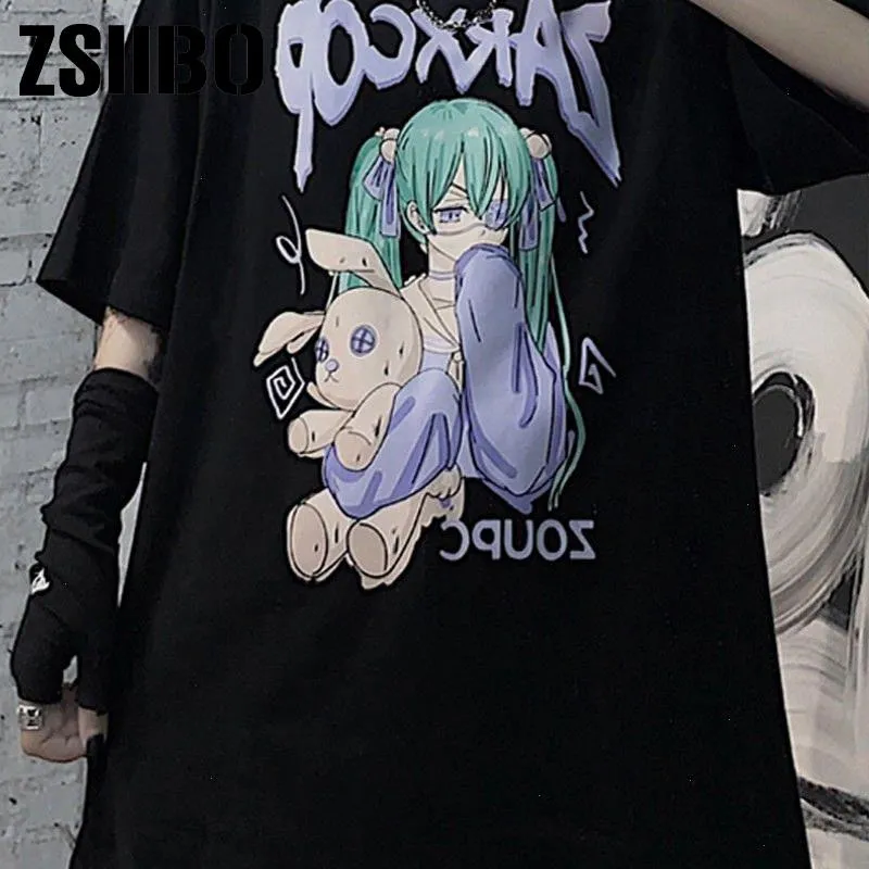 Винтажный стиль уличная одежда женская футболка Tops Ins ins harajuku plus size ship print top toe tee punk anime рубашка аксессуар бренди бренди