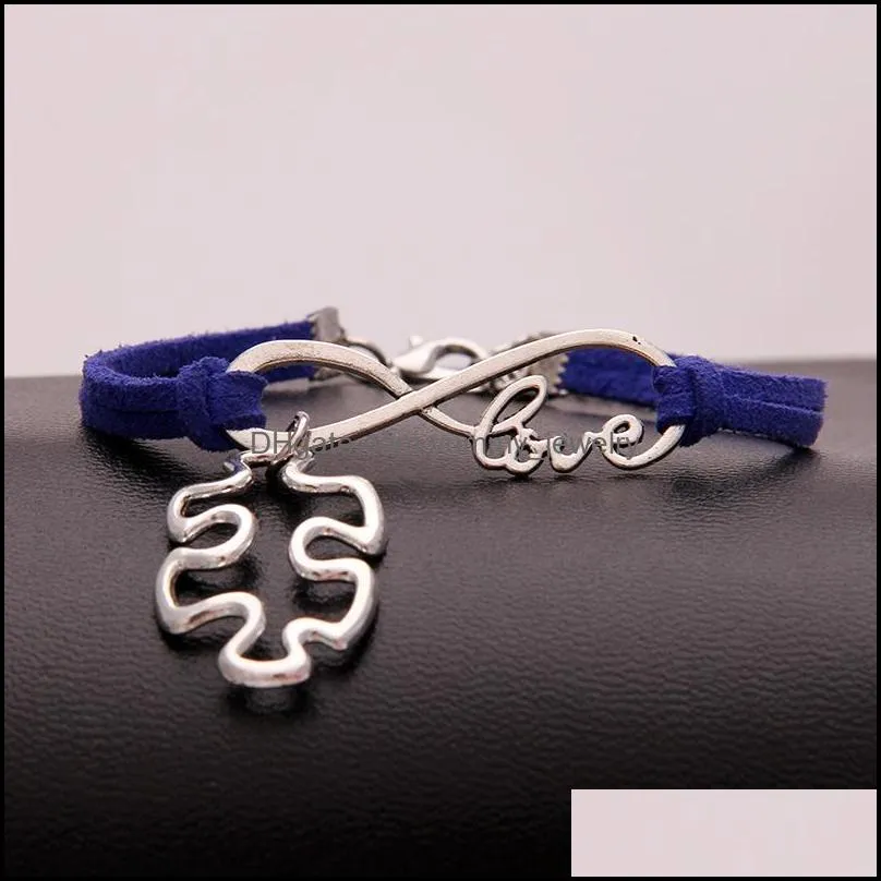 Autism Awareness Puzzle Piece Charm Bracelets infinity Love Wish velvet String Rope Wrap Bangle For women Men Fashion Friendship