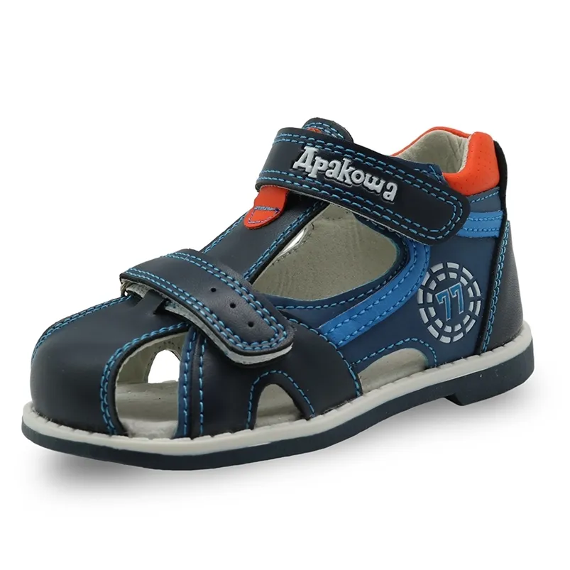 Apakowa Summer Kids Shoes 브랜드 폐쇄 발가락 유아 소년 샌들 정형 외과 스포츠 PU 가죽 아기 소년 샌들 샌들 신발 220427