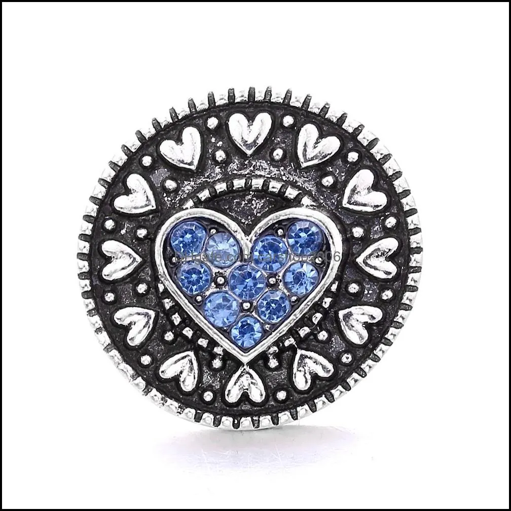 retro black heart love rhinestone snap button charms women jewelry findings 18mm metal snaps buttons diy bracelet jewellery wholesale