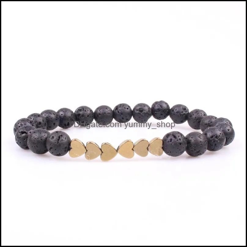 8mm natural lava stone heart love bead bracelet diy volcano  oil diffuser bracelet for women men jewelry
