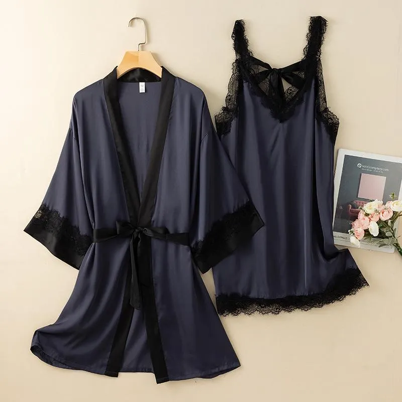 Kobietowa odzież snu Kobiety 2pcs Rayon Kimono szata suknia SEKTY SEKSY SEKSY