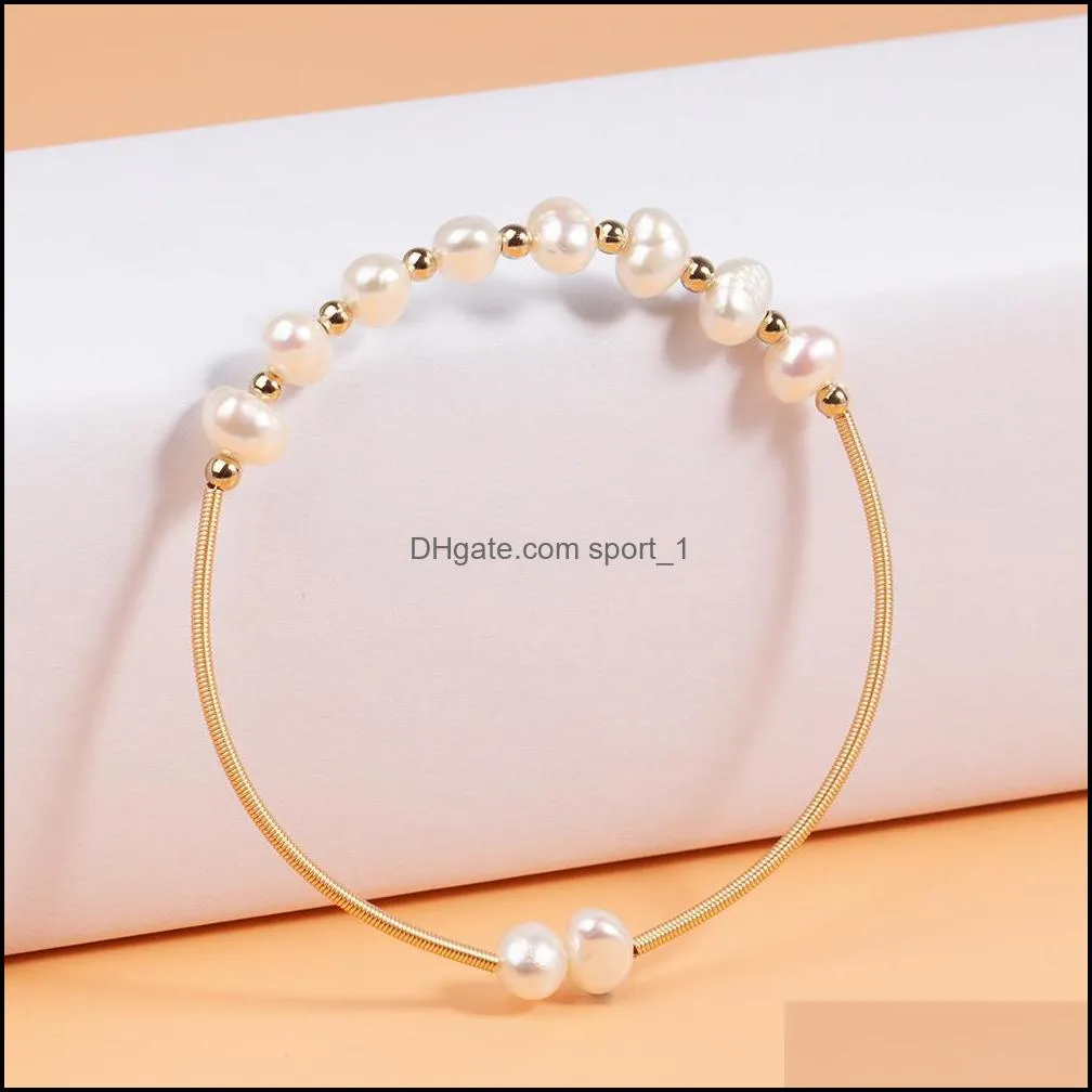 Freshwater Pearl Strand Bracelets Cultured Dyed Color Pearls Gold Plated Bangle for Women Jewelry